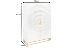 Handgearbeiteter Barschrank GOLDEN SUNSET 140cm weiß gold Mangoholz massiv