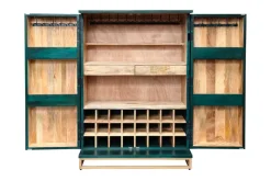 Handgearbeiteter Barschrank GOLDEN SUNSET 140cm türkis Mangoholz massiv