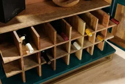 Handgearbeiteter Barschrank GOLDEN SUNSET 140cm türkis Mangoholz massiv