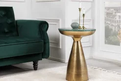 Handgearbeiteter Beistelltisch ELEMENTS 60cm gold grün Marmor rund