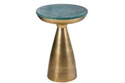 Handgearbeiteter Beistelltisch ELEMENTS 60cm gold grün Marmor rund