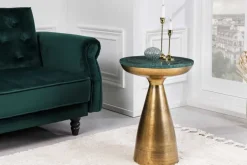 Handgearbeiteter Beistelltisch ELEMENTS 60cm gold grün Marmor rund