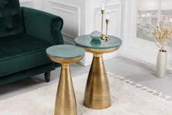 Handgearbeiteter Beistelltisch ELEMENTS 60cm gold grün Marmor rund
