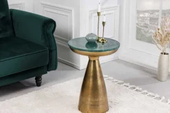 Handgearbeiteter Beistelltisch ELEMENTS 60cm gold grün Marmor rund
