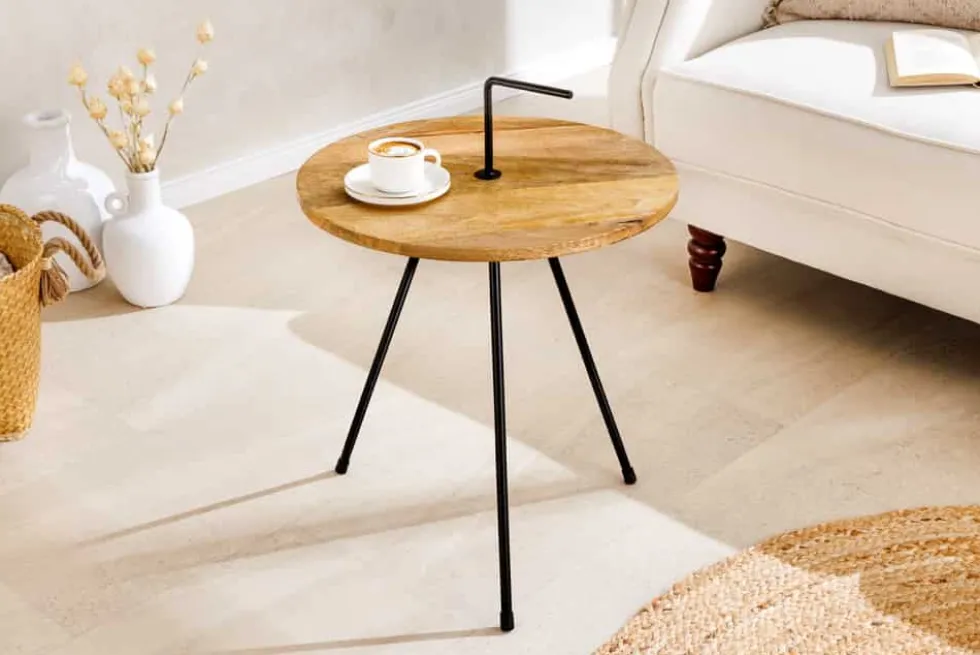 Handgearbeiteter Beistelltisch SIMPLY CLEVER 60cm natur Mangoholz mit Griff