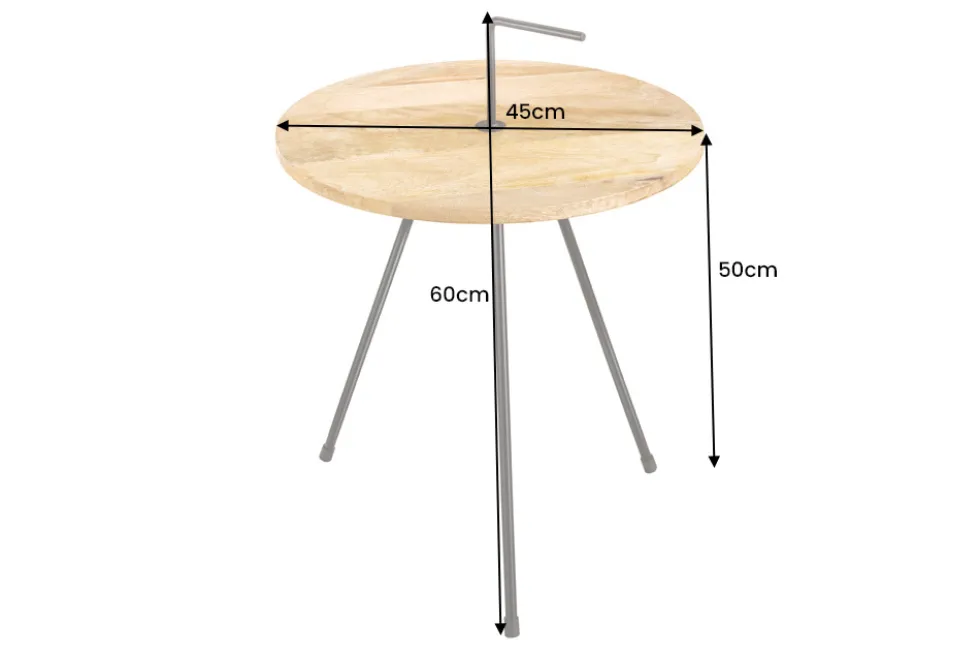 Handgearbeiteter Beistelltisch SIMPLY CLEVER 60cm natur Mangoholz mit Griff