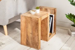 Handgearbeiteter Beistelltisch S 60cm Mango Massivholz mit Ablage variabel stellbar
