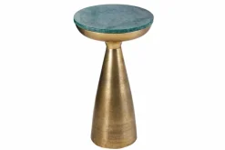 Handgearbeiteter Beistelltisch ELEMENTS 55cm gold grün Marmor rund