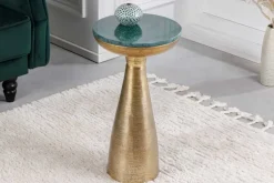 Handgearbeiteter Beistelltisch ELEMENTS 55cm gold grün Marmor rund