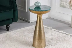 Handgearbeiteter Beistelltisch ELEMENTS 55cm gold grün Marmor rund