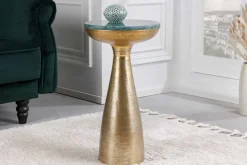 Handgearbeiteter Beistelltisch ELEMENTS 55cm gold grün Marmor rund