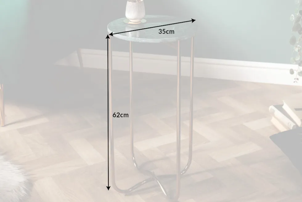 Handgearbeiteter Beistelltisch NOBLE I 35cm grün Marmor abnehmbare Tischplatte rund