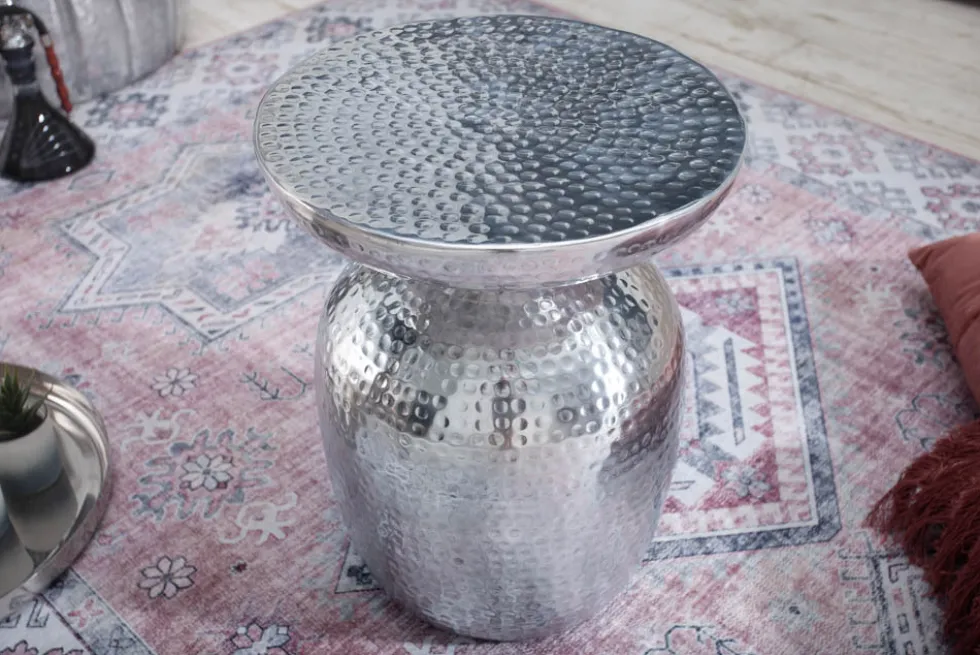 Handgearbeiteter Beistelltisch ORIENT 50cm silber Metall Hammerschlag Design rund
