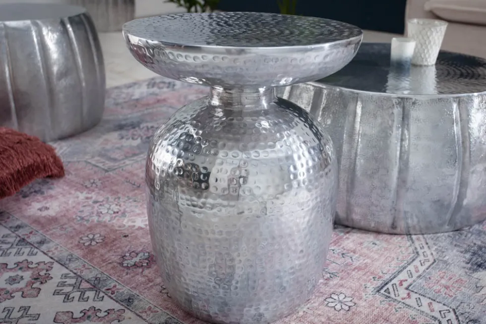 Handgearbeiteter Beistelltisch ORIENT 50cm silber Metall Hammerschlag Design rund
