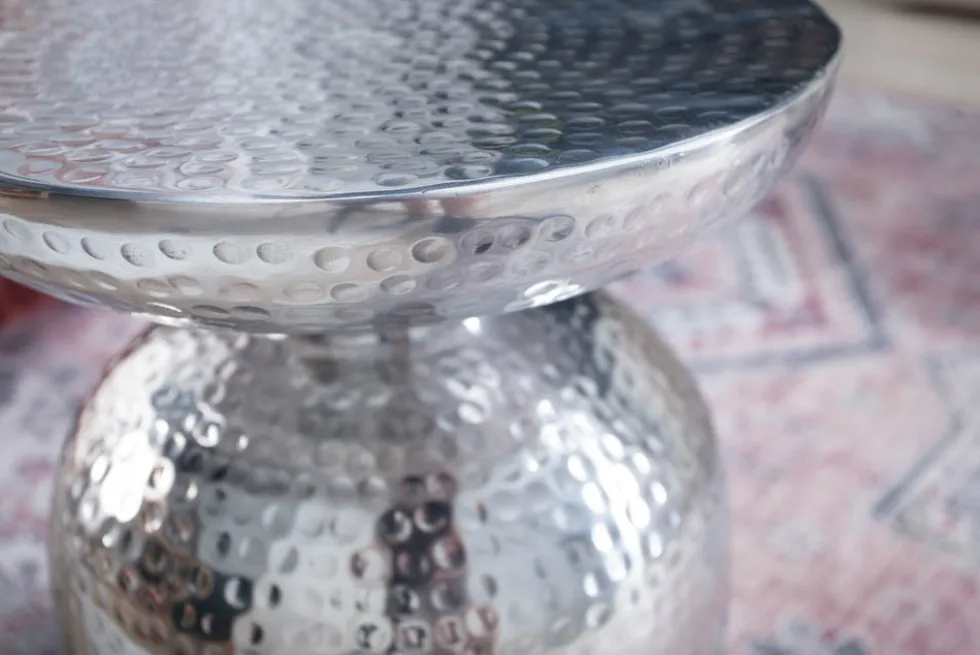 Handgearbeiteter Beistelltisch ORIENT 50cm silber Metall Hammerschlag Design rund
