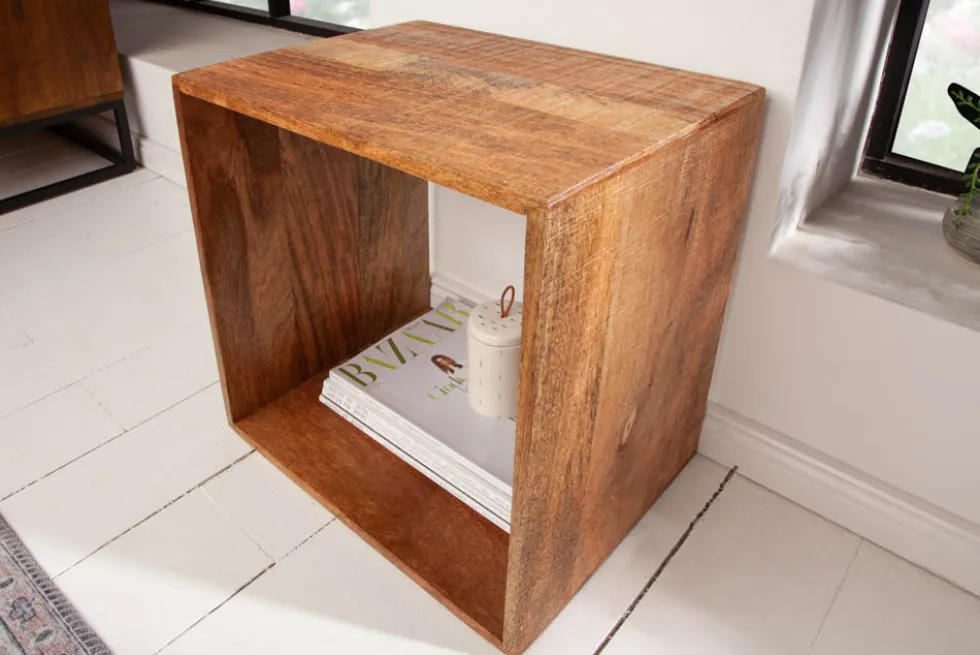 Handgearbeiteter Beistelltisch MAKASSAR 45cm natur Mangoholz Massivholz Nachttisch Regal