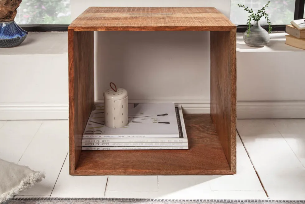Handgearbeiteter Beistelltisch MAKASSAR 45cm natur Mangoholz Massivholz Nachttisch Regal