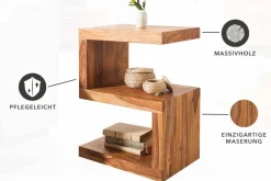 Handgearbeiteter Beistelltisch S 60cm braun Sheesham Massivholz stone finish Ablage