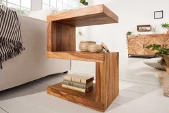 Handgearbeiteter Beistelltisch S 60cm braun Sheesham Massivholz stone finish Ablage