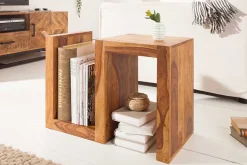 Handgearbeiteter Beistelltisch S 60cm braun Sheesham Massivholz stone finish Ablage