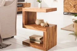 Handgearbeiteter Beistelltisch S 60cm braun Sheesham Massivholz stone finish Ablage
