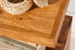 Handgearbeiteter Beistelltisch S 60cm braun Sheesham Massivholz stone finish Ablage