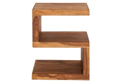 Handgearbeiteter Beistelltisch S 60cm braun Sheesham Massivholz stone finish Ablage