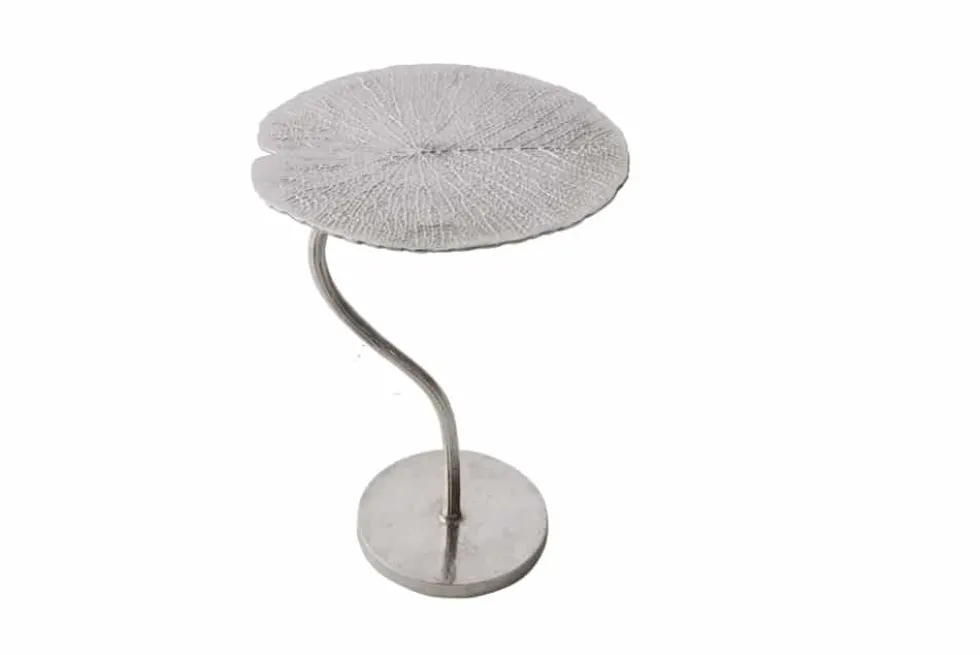 Handgearbeiteter Beistelltisch ABSTRACT LEAF 40cm silber