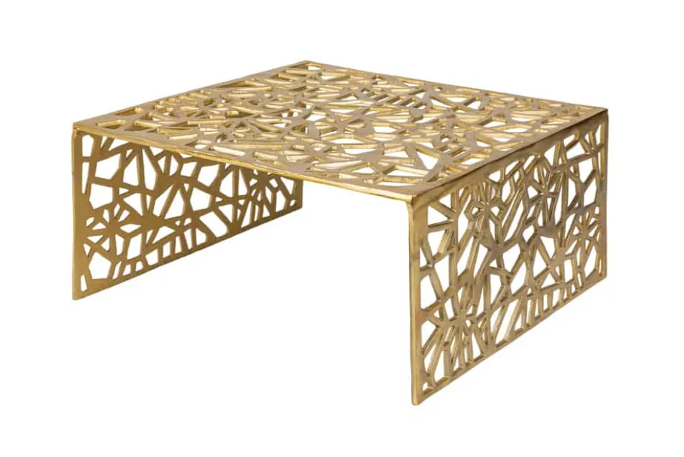 Handgearbeiteter Couchtisch ABSTRACT 60cm Alu gold im Gap Design