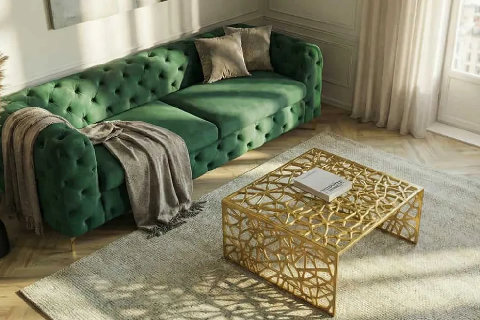 Handgearbeiteter Couchtisch ABSTRACT 60cm Alu gold im Gap Design