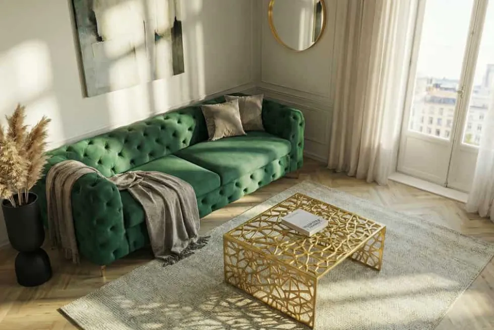 Handgearbeiteter Couchtisch ABSTRACT 60cm Alu gold im Gap Design