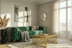 Handgearbeiteter Couchtisch ABSTRACT 60cm Alu gold im Gap Design