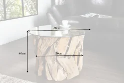 Handgearbeiteter Couchtisch RIVERSIDE 60cm Teakholz runde Glasplatte Massivholz