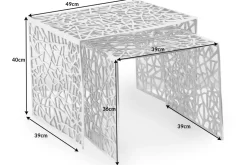 Handgearbeiteter Couchtisch ABSTRACT 49cm 2er Set silber im Gap Design