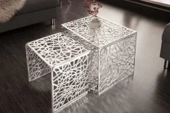 Handgearbeiteter Couchtisch ABSTRACT 49cm 2er Set silber im Gap Design