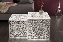 Handgearbeiteter Couchtisch ABSTRACT 49cm 2er Set silber im Gap Design