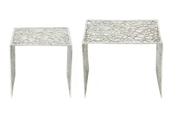 Handgearbeiteter Couchtisch ABSTRACT 49cm 2er Set silber im Gap Design