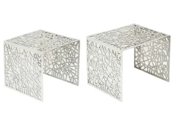 Handgearbeiteter Couchtisch ABSTRACT 49cm 2er Set silber im Gap Design