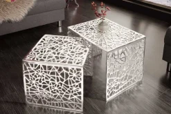 Handgearbeiteter Couchtisch ABSTRACT 49cm 2er Set silber im Gap Design