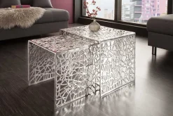 Handgearbeiteter Couchtisch ABSTRACT 49cm 2er Set silber im Gap Design
