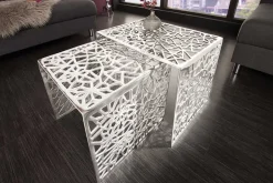 Handgearbeiteter Couchtisch ABSTRACT 49cm 2er Set silber im Gap Design