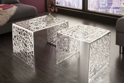 Handgearbeiteter Couchtisch ABSTRACT 49cm 2er Set silber im Gap Design