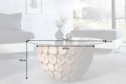 Handgearbeiteter Couchtisch PURE NATURE 70cm Teak Massivholz rund mit Glasplatte