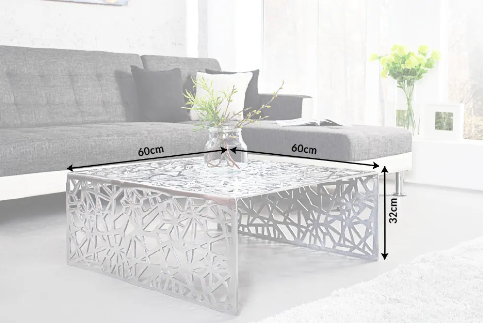 Handgearbeiteter Couchtisch ABSTRACT 60cm Alu silberfarbig im Gap Design