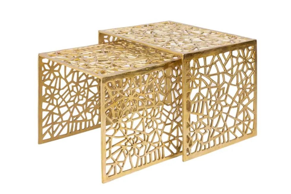Handgearbeiteter Couchtisch ABSTRACT 50cm 2er Set gold im Gap Design