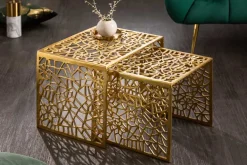 Handgearbeiteter Couchtisch ABSTRACT 50cm 2er Set gold im Gap Design