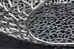 Handgearbeiteter Couchtisch ORGANIC 120cm silber Metall Blatt-Design mit Stauraum
