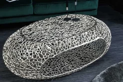 Handgearbeiteter Couchtisch ORGANIC 120cm silber Metall Blatt-Design mit Stauraum