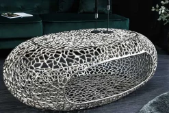 Handgearbeiteter Couchtisch ORGANIC 120cm silber Metall Blatt-Design mit Stauraum