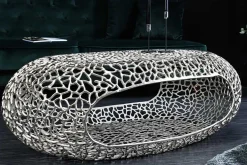 Handgearbeiteter Couchtisch ORGANIC 120cm silber Metall Blatt-Design mit Stauraum